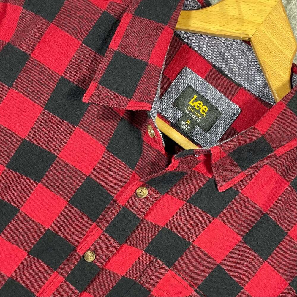 Lee Men's Regular Fit Buffalo Plaid Flannel Shirt Red‎ Black